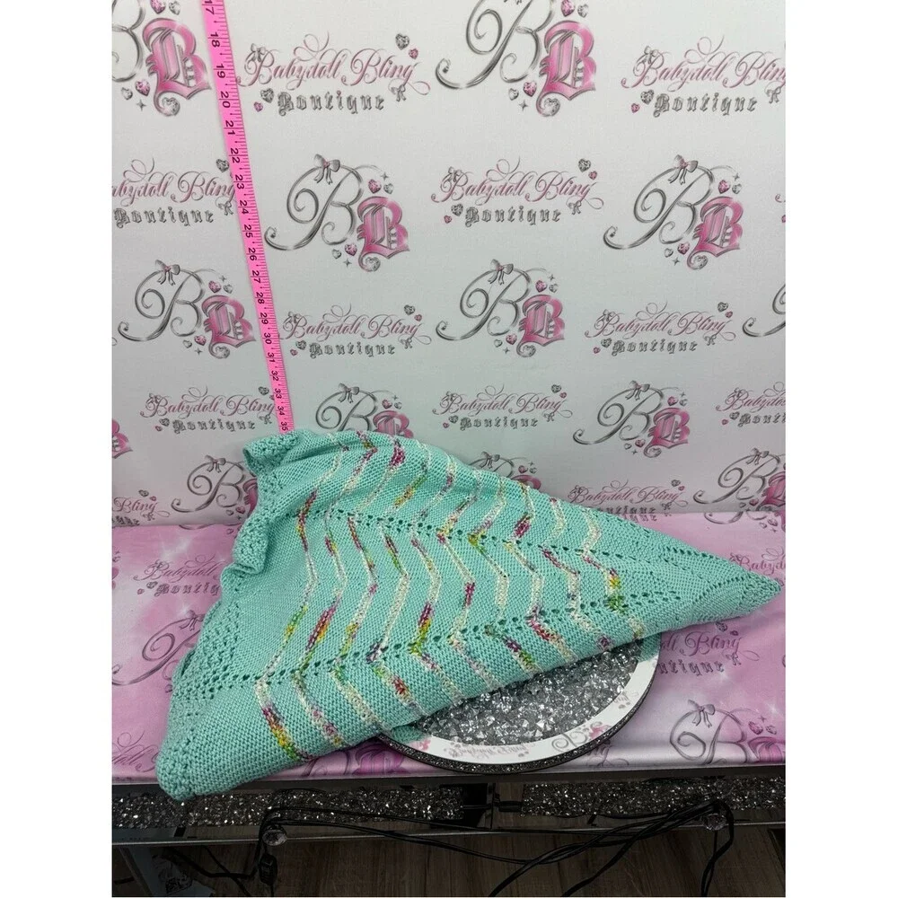 Afghan Star blanket Handmade Round Crochet/Shawl Throw Seafoam Multicolor Accent